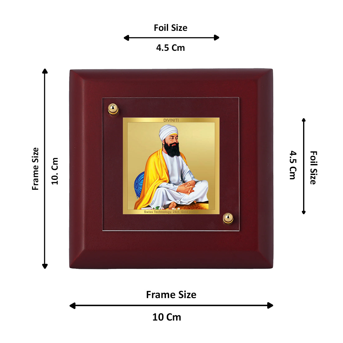 Diviniti 24K Gold Plated Guru Tegh Bahadur Ji Photo Frame For Home Decor, Table, Gift (10 x 10 CM)