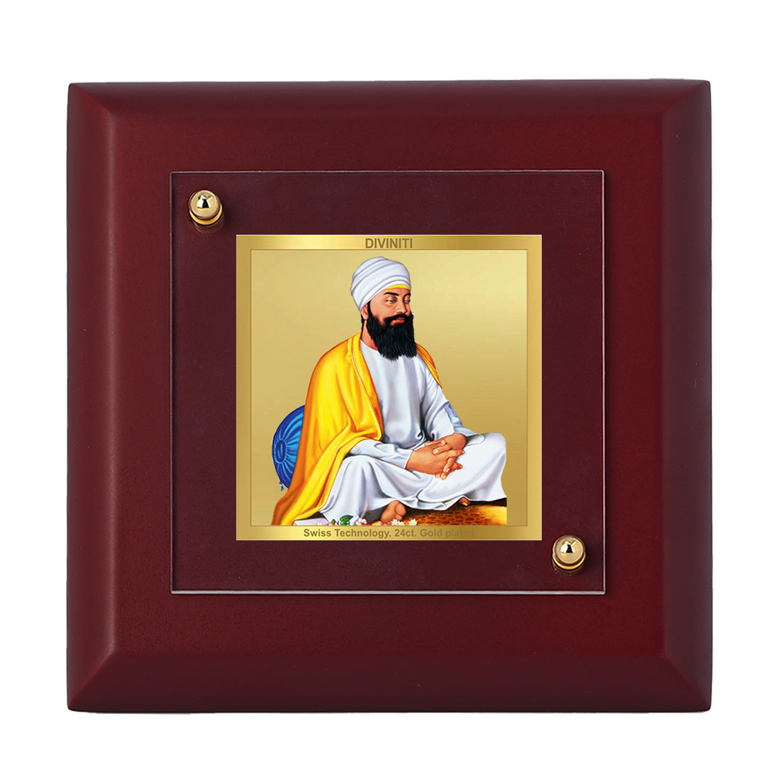 Diviniti 24K Gold Plated Guru Tegh Bahadur Ji Photo Frame For Home Decor, Table, Gift (10 x 10 CM)