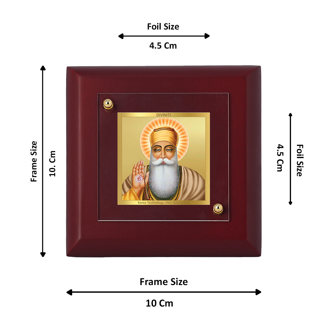 Diviniti 24K Gold Plated Guru Nanak Photo Frame For Home Decor, Office, Table, Prayer, Gift (10 x 10 CM)