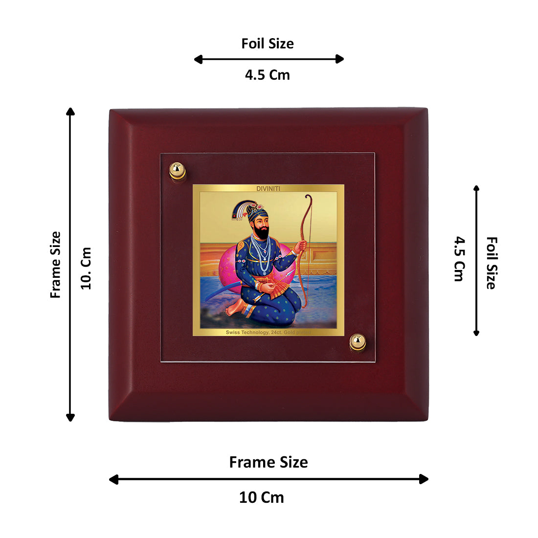 Diviniti 24K Gold Plated Guru Gobind Singh Photo Frame For Home Decor, Table, Prayer, Gift (10 x 10 CM)