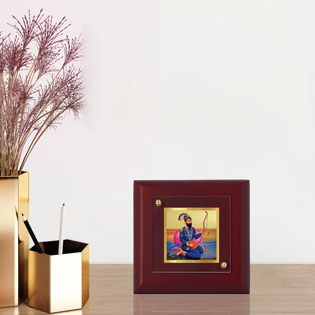 Diviniti 24K Gold Plated Guru Gobind Singh Photo Frame For Home Decor, Table, Prayer, Gift (10 x 10 CM)