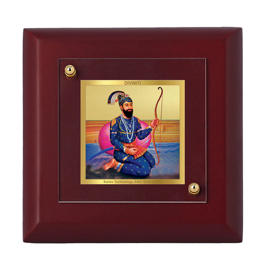 Diviniti 24K Gold Plated Guru Gobind Singh Photo Frame For Home Decor, Table, Prayer, Gift (10 x 10 CM)