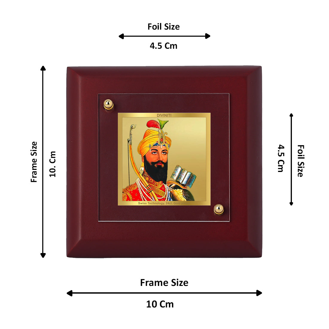 Diviniti 24K Gold Plated Guru Gobind Singh Photo Frame For Home Decor Showpiece, Table & Gift (10 x 10 CM)