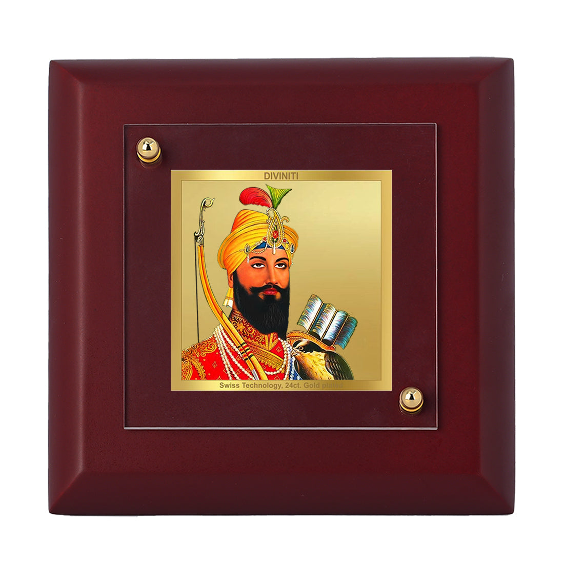 Diviniti 24K Gold Plated Guru Gobind Singh Photo Frame For Home Decor Showpiece, Table & Gift (10 x 10 CM)