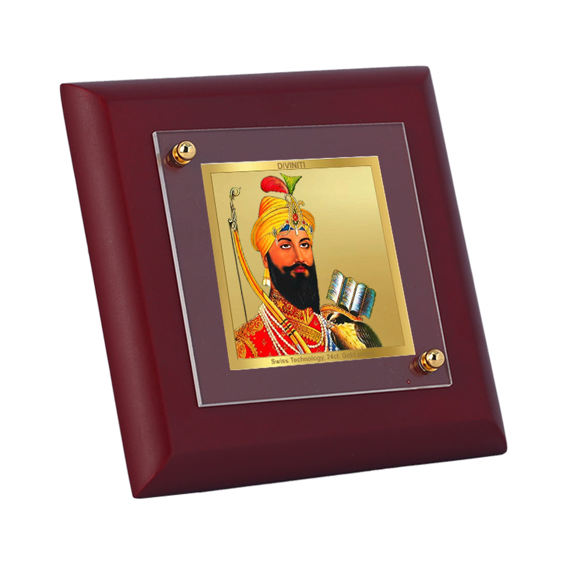 Diviniti 24K Gold Plated Guru Gobind Singh Photo Frame For Home Decor Showpiece, Table & Gift (10 x 10 CM)