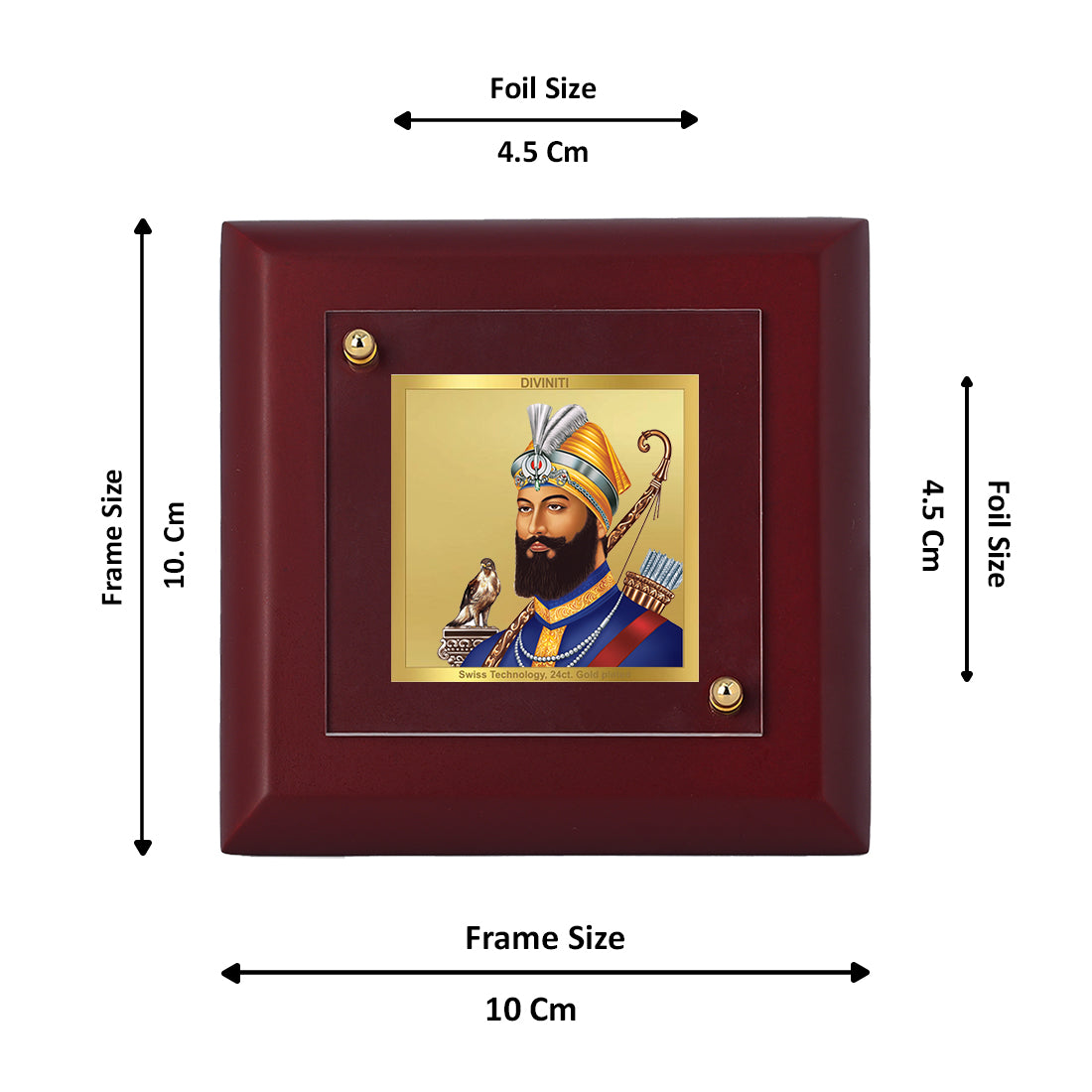 Diviniti 24K Gold Plated Guru Gobind Singh Photo Frame For Home Decor, Table Tops & Gift (10 x 10 CM)