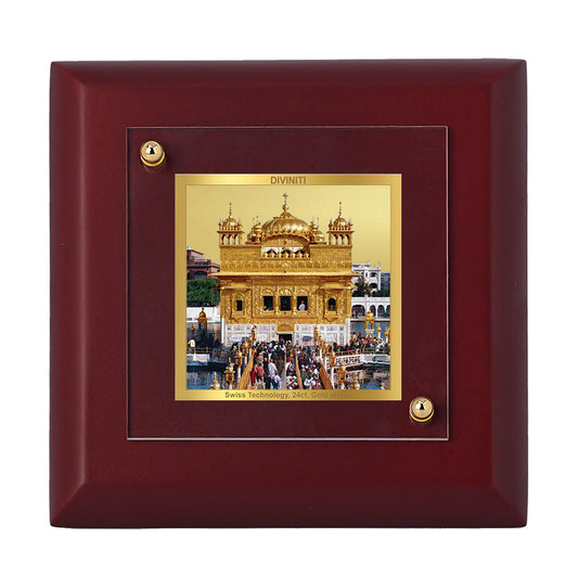 Diviniti 24K Gold Plated Golden Temple Photo Frame For Home Decor Showpiece, Table & Gift (10 x 10 CM)