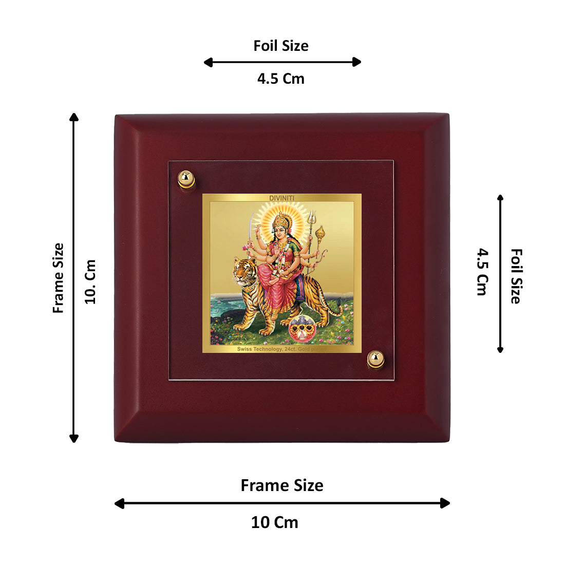 Diviniti 24K Gold Plated Durga Mata Photo Frame For Home Decor, Table, Puja & Festival Gift (10 x 10 CM)