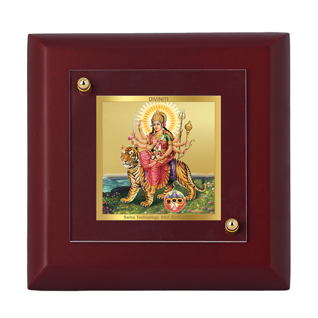 Diviniti 24K Gold Plated Durga Mata Photo Frame For Home Decor, Table, Puja & Festival Gift (10 x 10 CM)