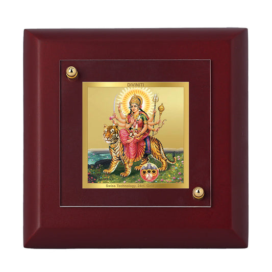 Diviniti 24K Gold Plated Durga Mata Photo Frame For Home Decor, Table, Puja & Festival Gift (10 x 10 CM)