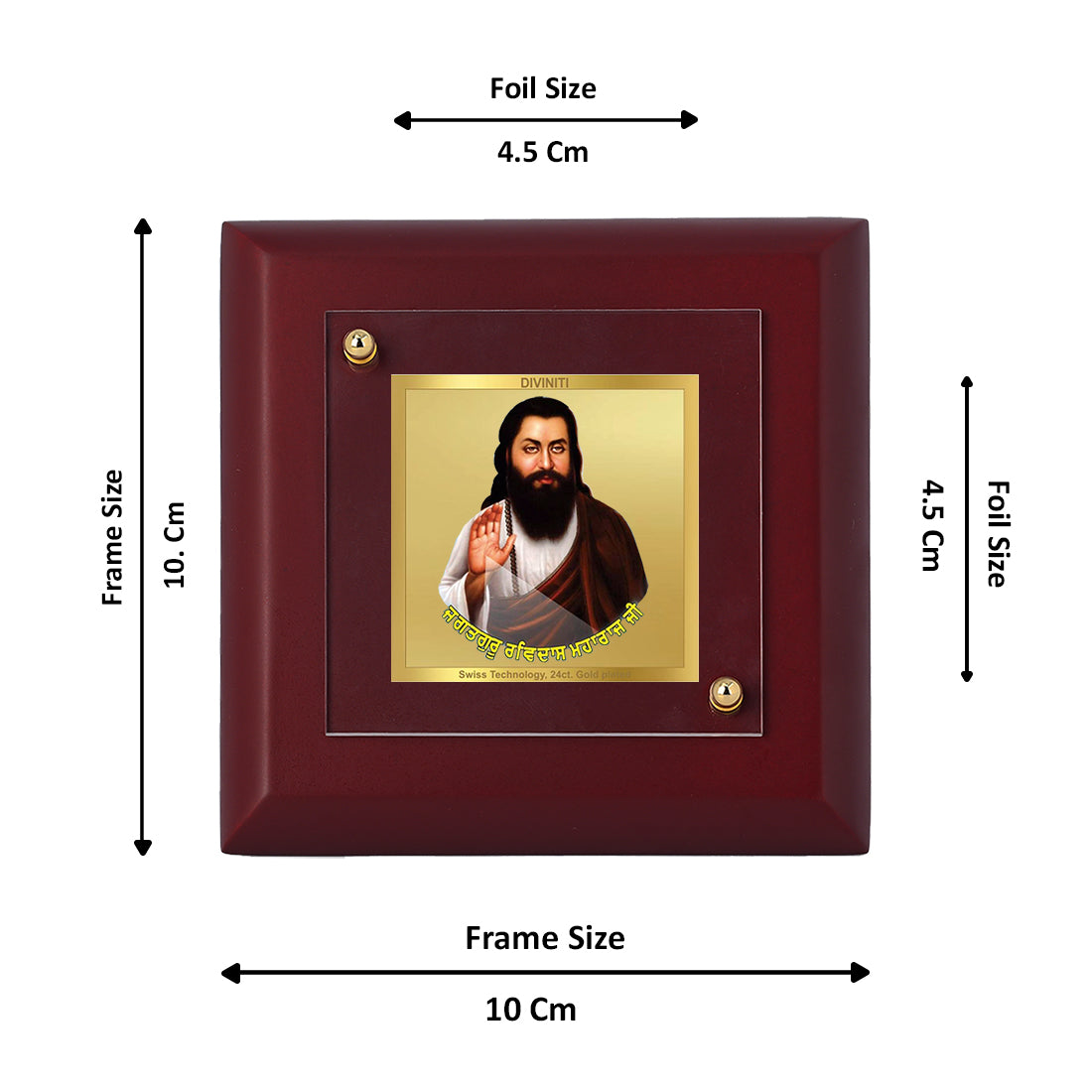 Diviniti 24K Gold Plated Baba Ravidas Photo Frame For Home Decor Showpiece, Table Tops, Gift (10 x 10 CM)