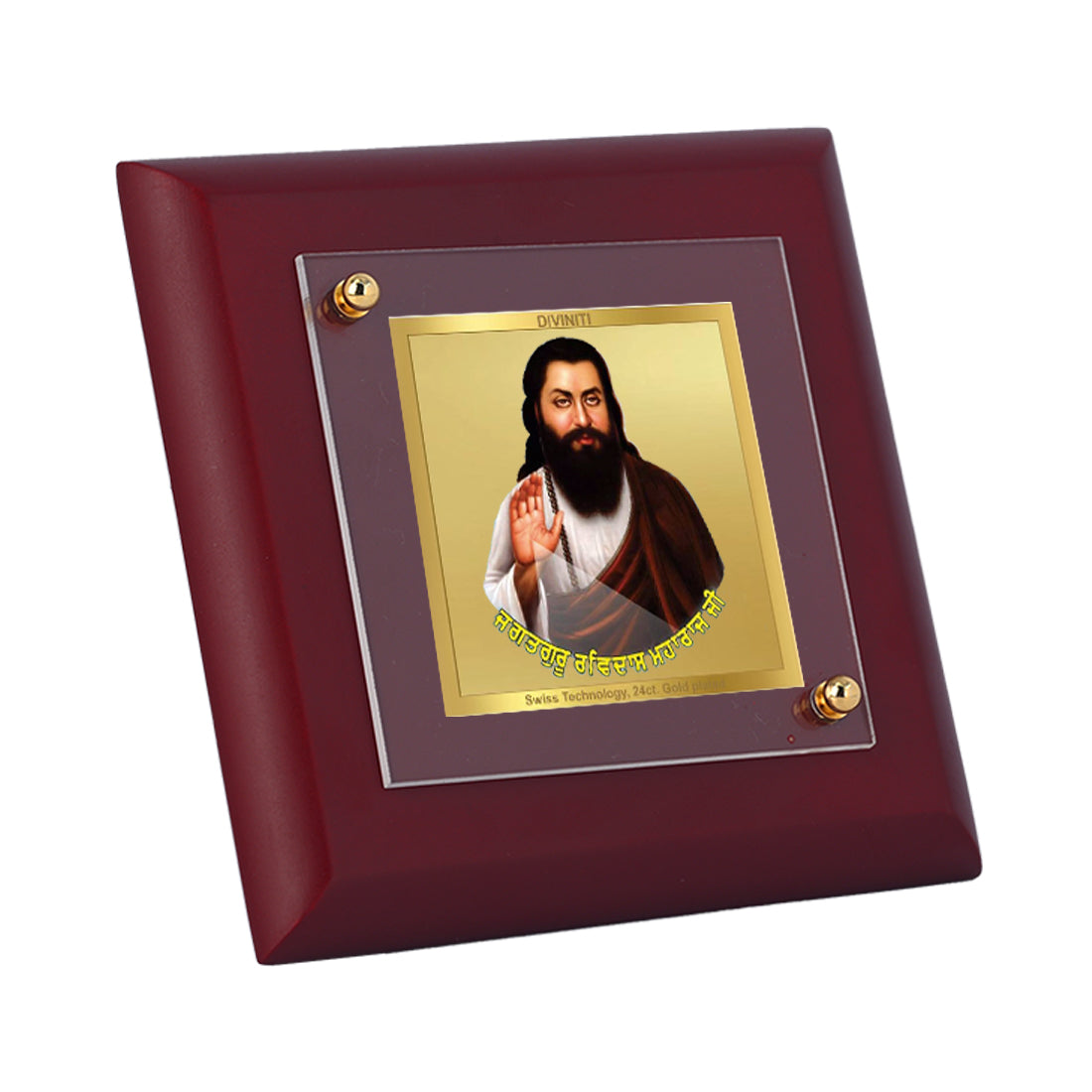 Diviniti 24K Gold Plated Baba Ravidas Photo Frame For Home Decor Showpiece, Table Tops, Gift (10 x 10 CM)