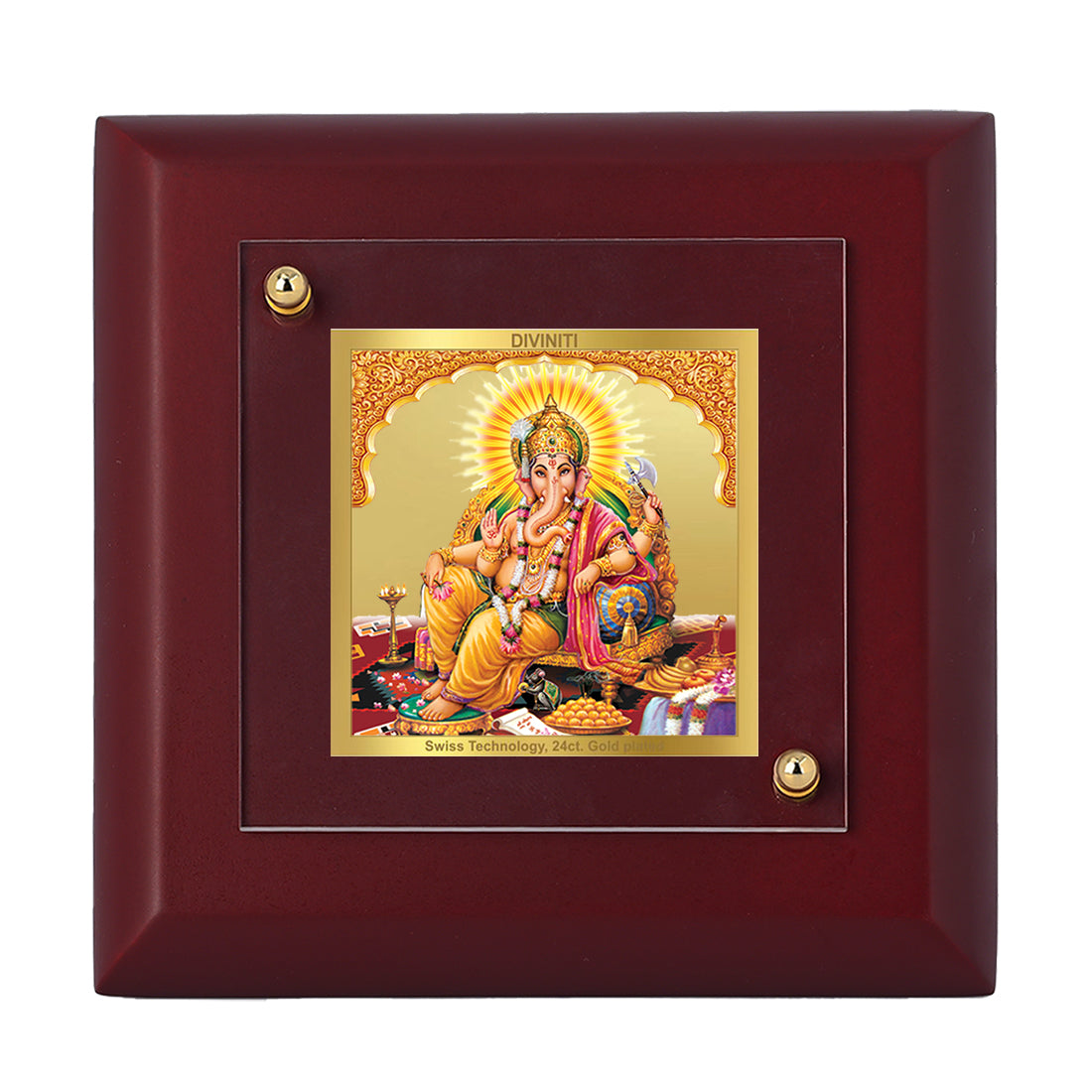 Diviniti 24K Gold Plated Ganesha Photo Frame For Home Decor, Table, Puja Room & Festival Gift (10 x 10 CM)