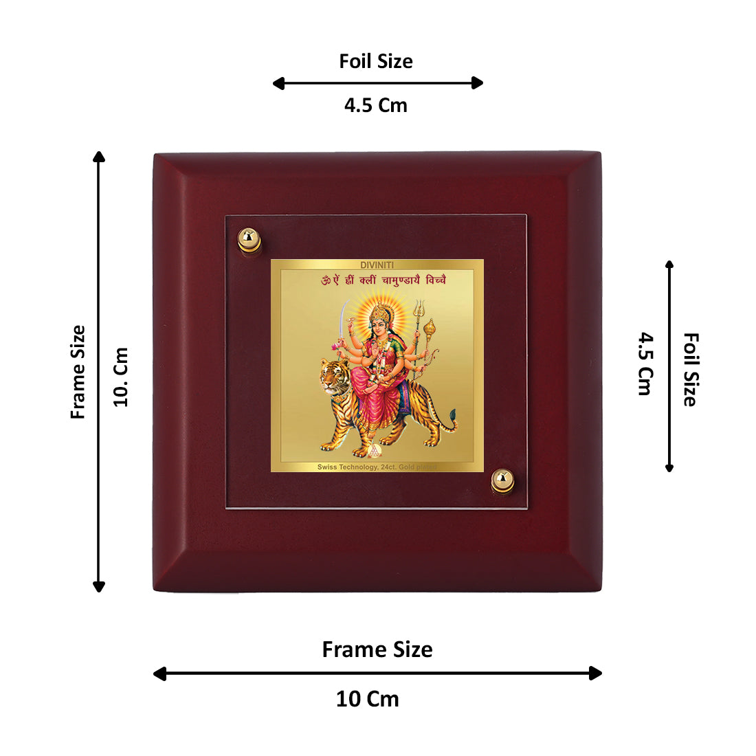 Diviniti 24K Gold Plated Durga Ji Photo Frame For Home Decor, Table Decor, Puja & Festival Gift (10 x 10 CM)