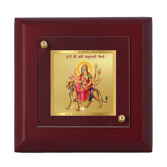 Diviniti 24K Gold Plated Durga Ji Photo Frame For Home Decor, Table Decor, Puja & Festival Gift (10 x 10 CM)