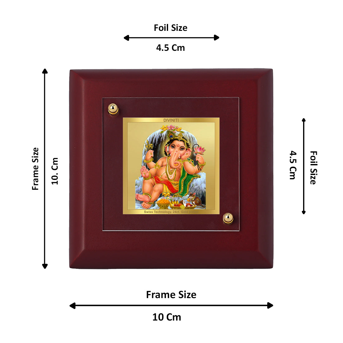 Diviniti 24K Gold Plated Bal Ganesha Photo Frame For Home Decor Showpiece, Office, Table & Gift (10 x 10 CM)