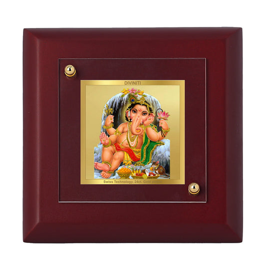 Diviniti 24K Gold Plated Bal Ganesha Photo Frame For Home Decor Showpiece, Office, Table & Gift (10 x 10 CM)