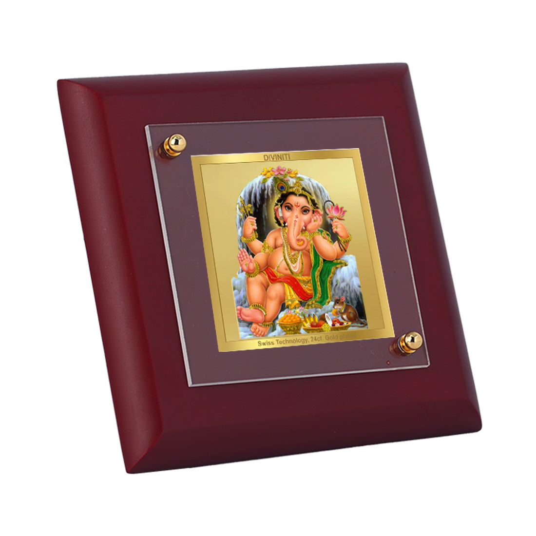 Diviniti 24K Gold Plated Bal Ganesha Photo Frame For Home Decor Showpiece, Office, Table & Gift (10 x 10 CM)