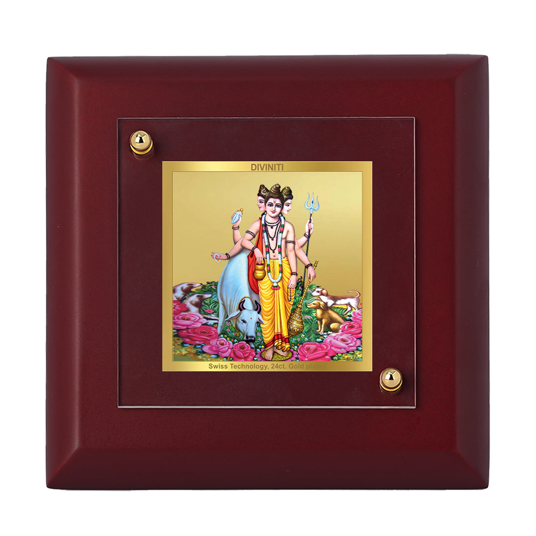 Diviniti 24K Gold Plated Dattatreya Frame For Home Decor Showpiece, Table Tops & Festival Gift (10 x 10 CM)