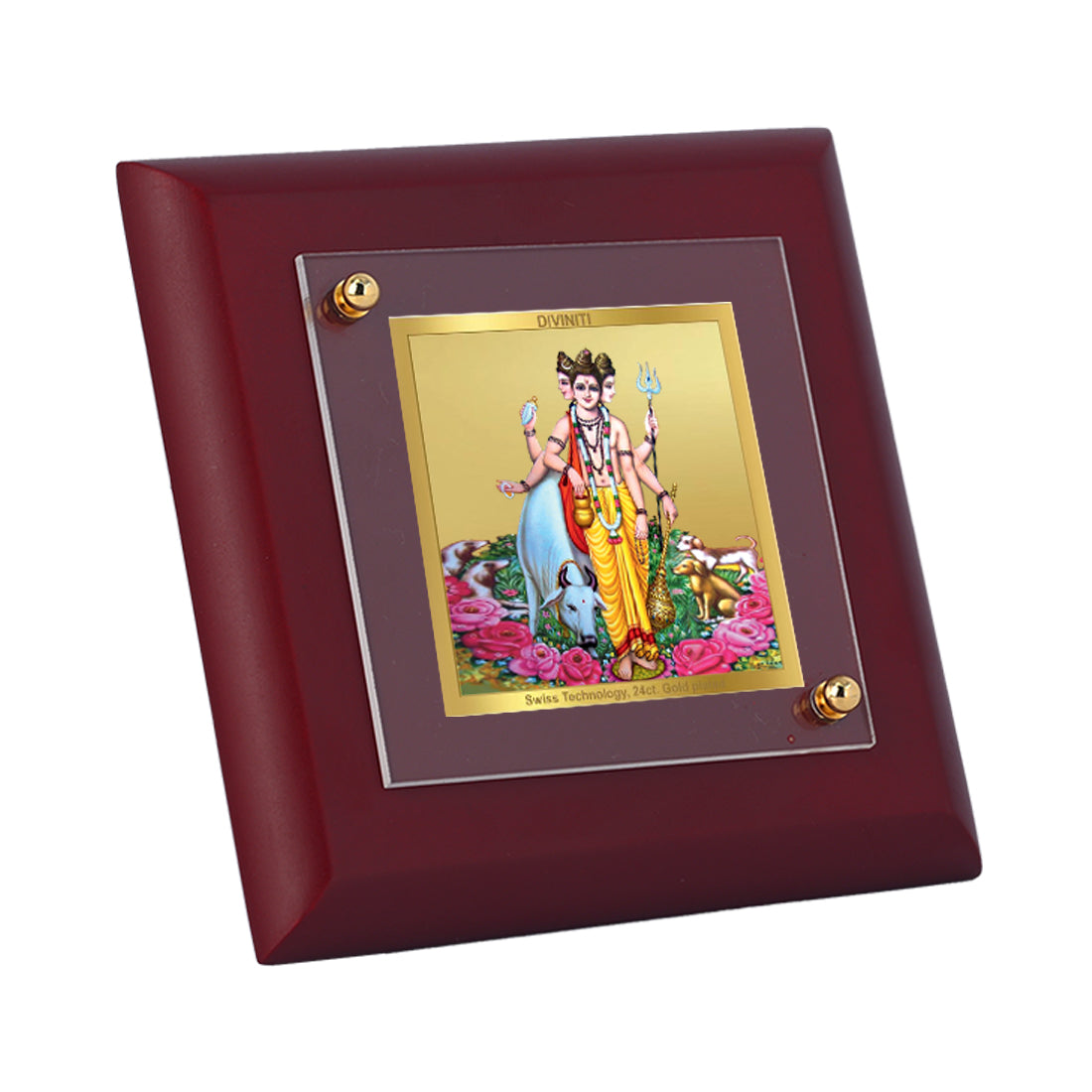 Diviniti 24K Gold Plated Dattatreya Frame For Home Decor Showpiece, Table Tops & Festival Gift (10 x 10 CM)