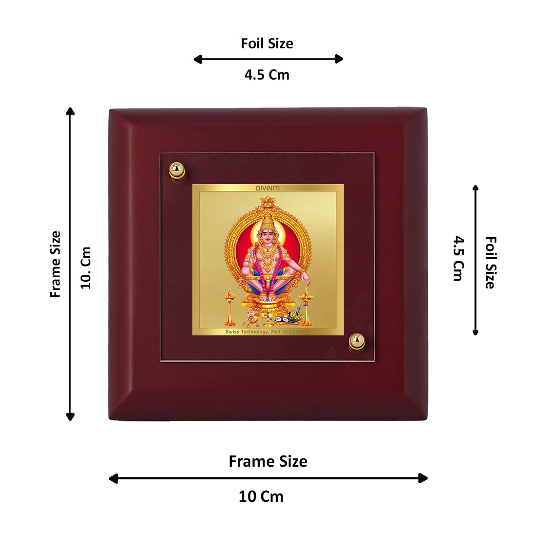 Diviniti 24K Gold Plated Ayyappan Photo Frame For Home Decor Showpiece, Table Tops, Worship, Gift (10 x 10 CM)