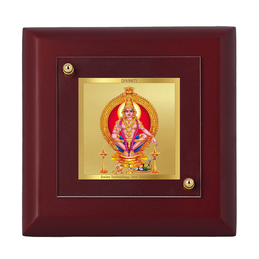 Diviniti 24K Gold Plated Ayyappan Photo Frame For Home Decor Showpiece, Table Tops, Worship, Gift (10 x 10 CM)