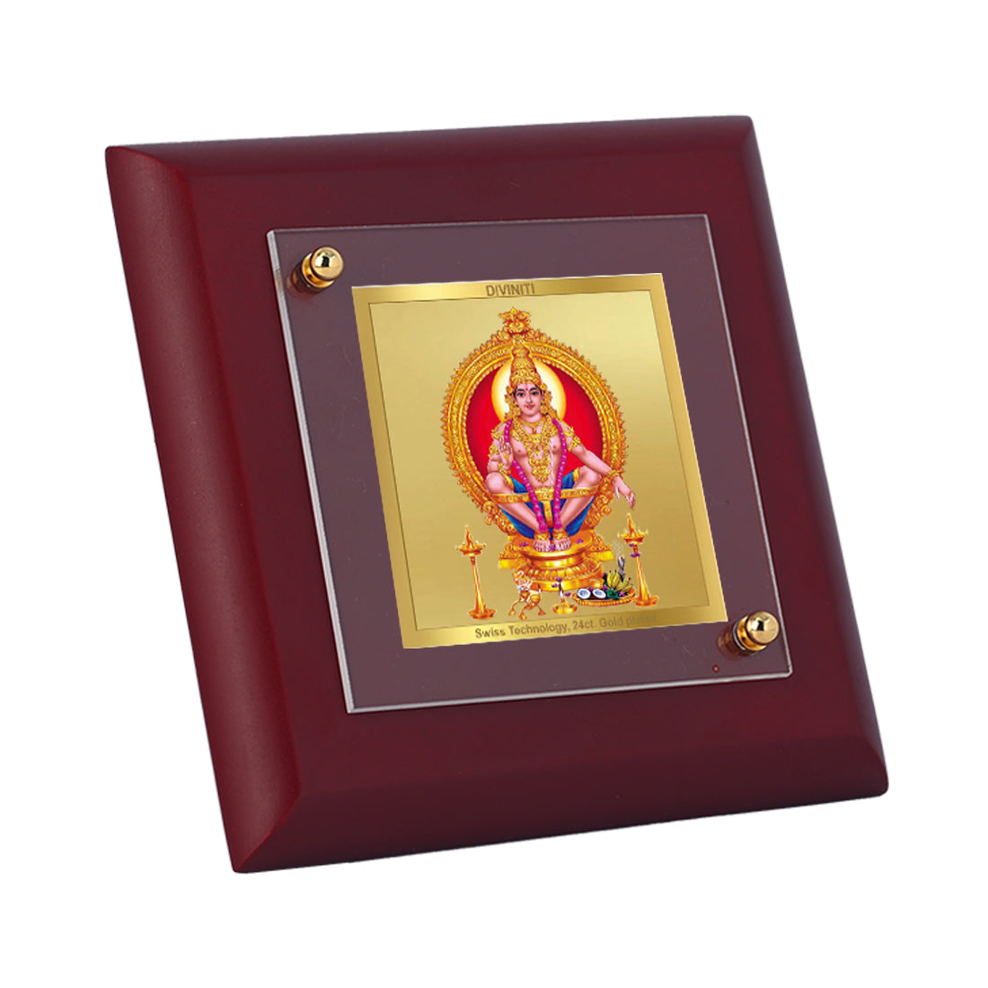 Diviniti 24K Gold Plated Ayyappan Photo Frame For Home Decor Showpiece, Table Tops, Worship, Gift (10 x 10 CM)