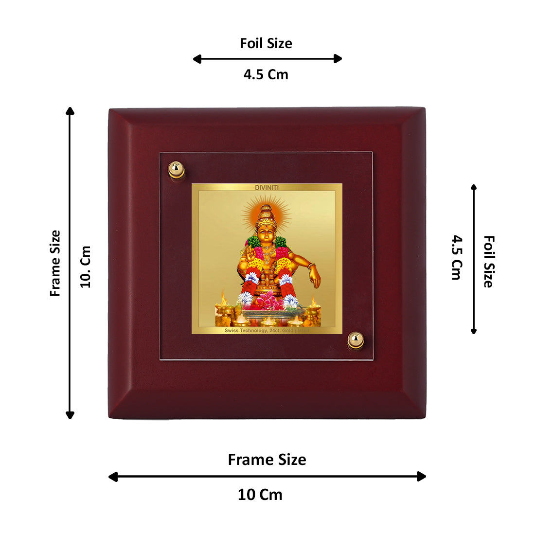 Diviniti 24K Gold Plated Ayyappan Photo Frame For Home Decor Showpiece, Table Tops, Prayer, Gift (10 x 10 CM)