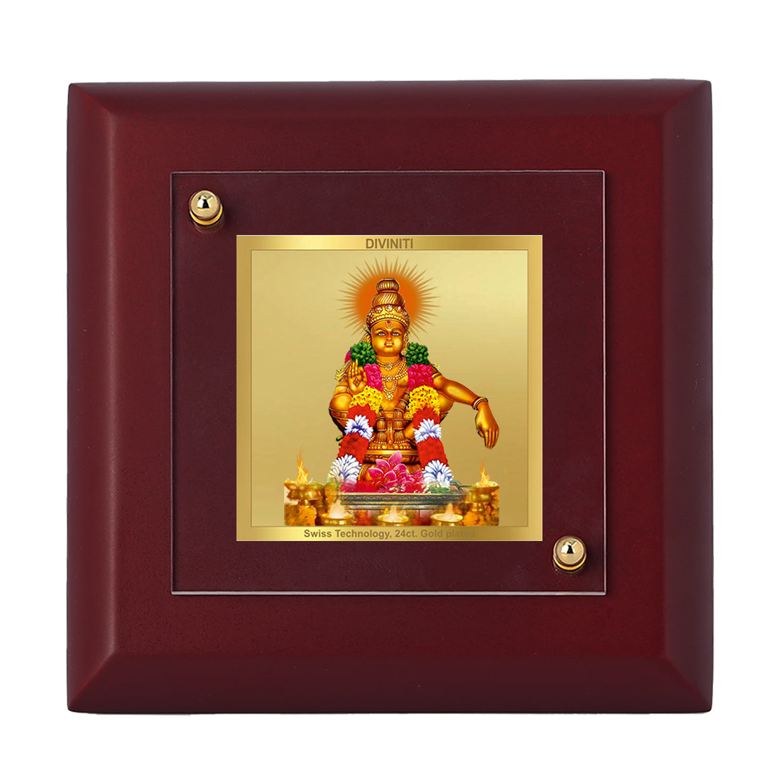 Diviniti 24K Gold Plated Ayyappan Photo Frame For Home Decor Showpiece, Table Tops, Prayer, Gift (10 x 10 CM)