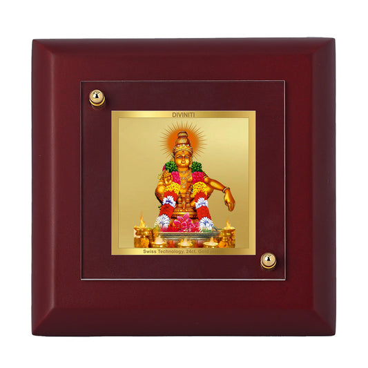 Diviniti 24K Gold Plated Ayyappan Photo Frame For Home Decor Showpiece, Table Tops, Prayer, Gift (10 x 10 CM)