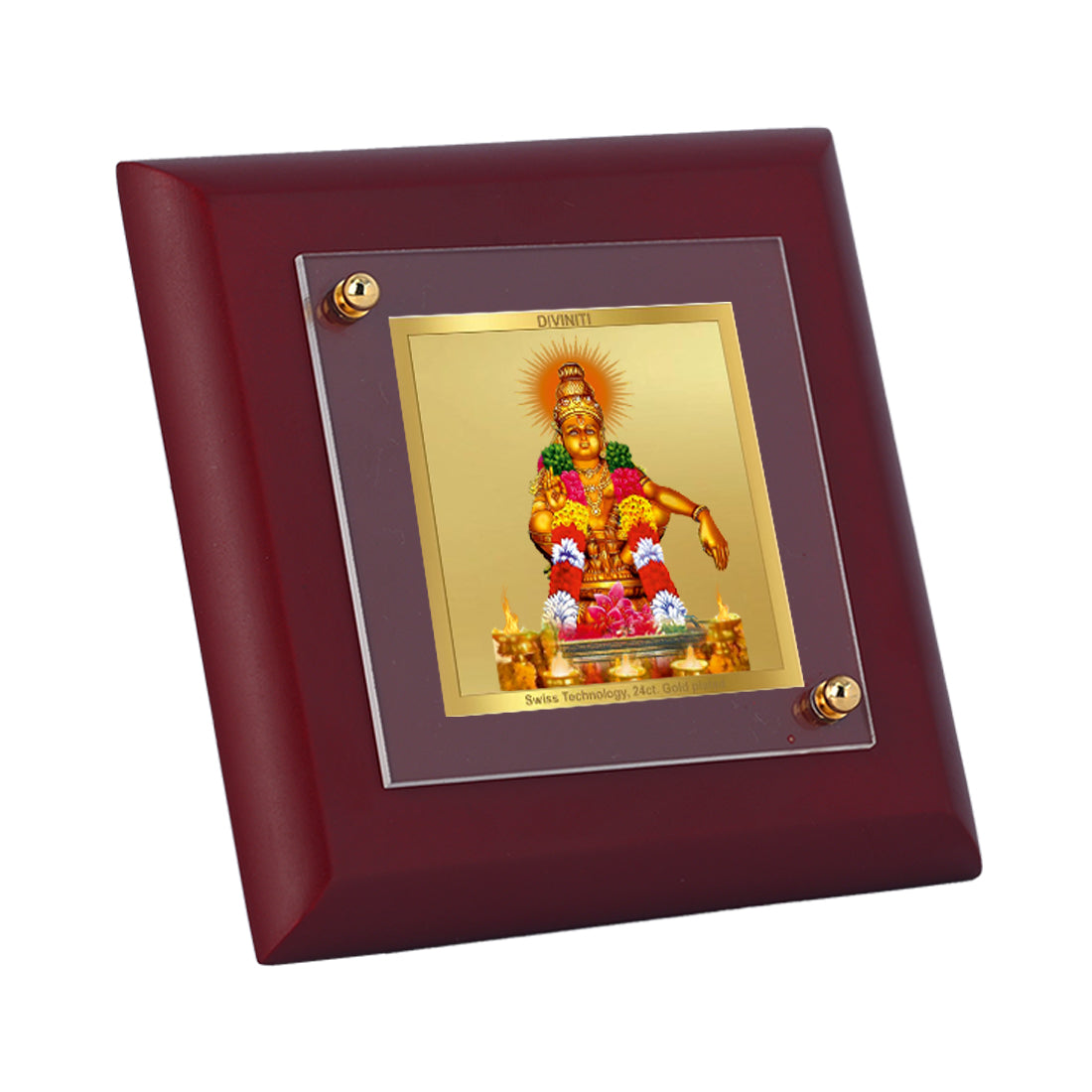 Diviniti 24K Gold Plated Ayyappan Photo Frame For Home Decor Showpiece, Table Tops, Prayer, Gift (10 x 10 CM)