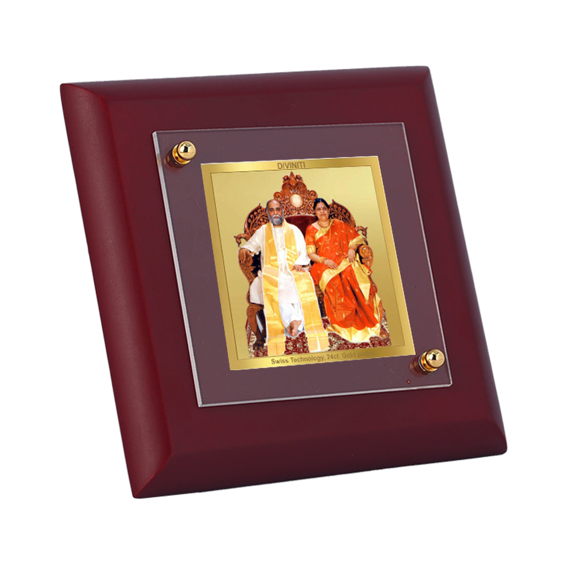 Diviniti 24K Gold Plated Amma Bhagwan Photo Frame For Home Decor Showpiece, Table Tops, Gift (10 x 10 CM)