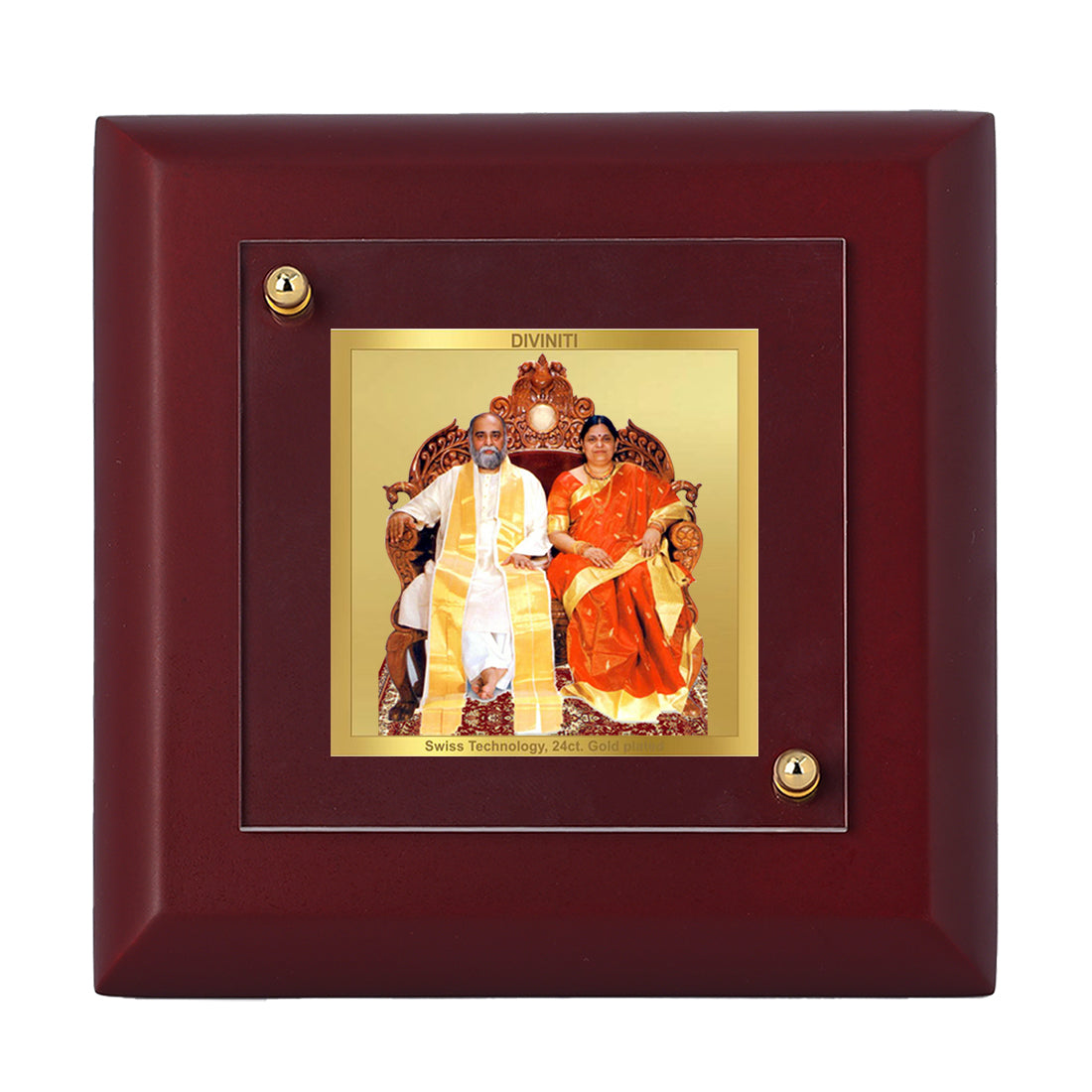 Diviniti 24K Gold Plated Amma Bhagwan Photo Frame For Home Decor Showpiece, Table Tops, Gift (10 x 10 CM)