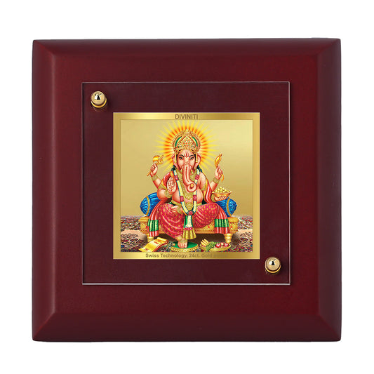 Diviniti 24K Gold Plated Ganesha Frame For Home Decor Showpiece, Study Table, Puja & Festival Gift (10 x 10 CM)