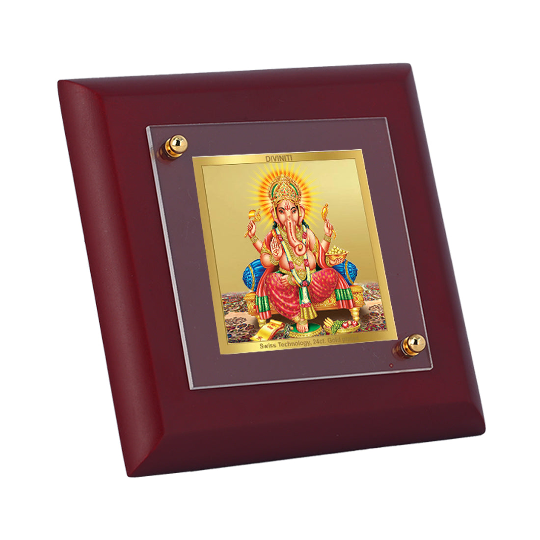 Diviniti 24K Gold Plated Ganesha Frame For Home Decor Showpiece, Study Table, Puja & Festival Gift (10 x 10 CM)