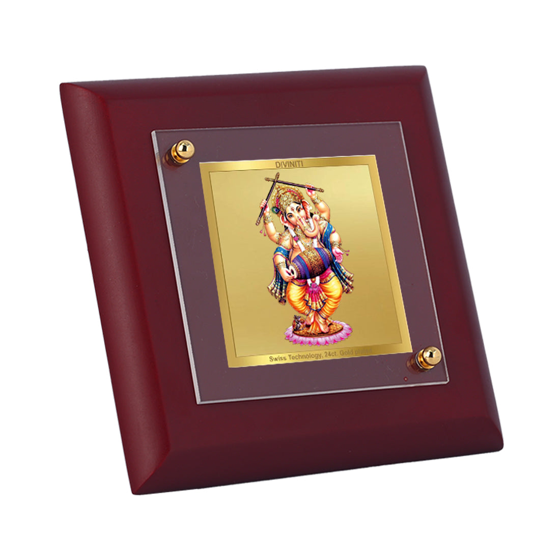 Diviniti 24K Gold Plated Dancing Ganesha Frame For Home Decor Showpiece, Table Tops & Gift (10 x 10 CM)