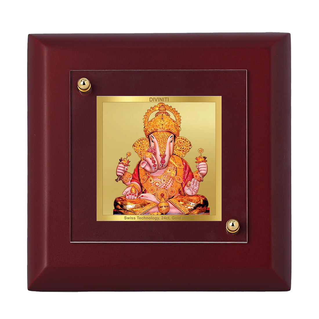 Diviniti 24K Gold Plated Dagdu Ganesha Frame For Home Decor Showpiece, Table & Gift (10 x 10 CM)