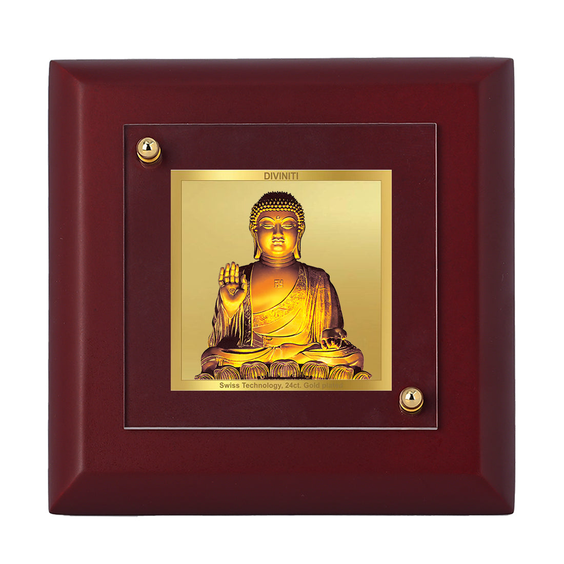 Diviniti 24K Gold Plated Buddha Frame For Home Decor Showpiece, Table, Office & Gift (10 x 10 CM)