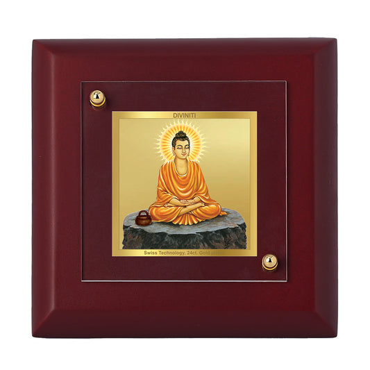 Diviniti 24K Gold Plated Buddha Photo Frame For Home Decor, Office, Table, Gift (10 x 10 CM)