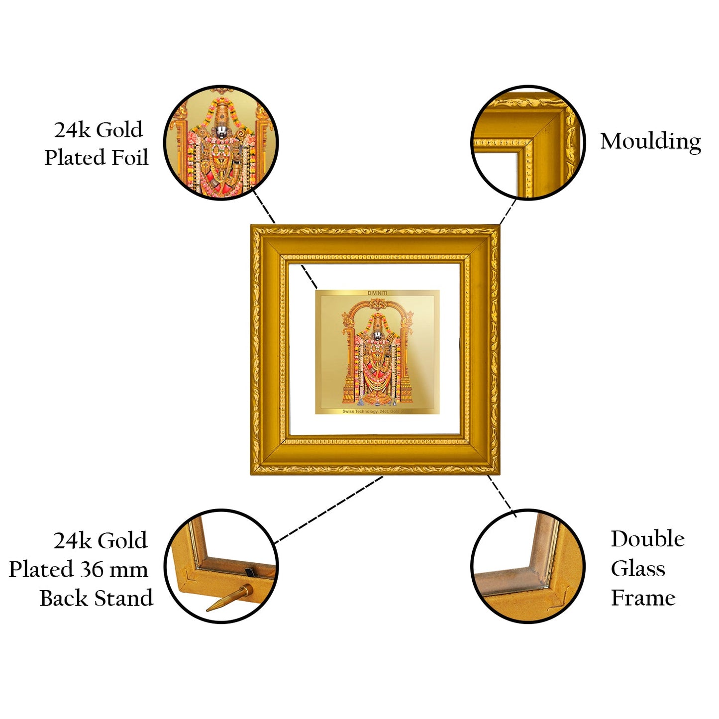 DIVINITI BALAJI Gold Plated Wall Photo Frame| DG Frame 101 Size 1A Wall Photo Frame and 24K Gold Plated Foil| Religious Photo Frame Idol For Prayer, Gifts Items (10CMX10CM)