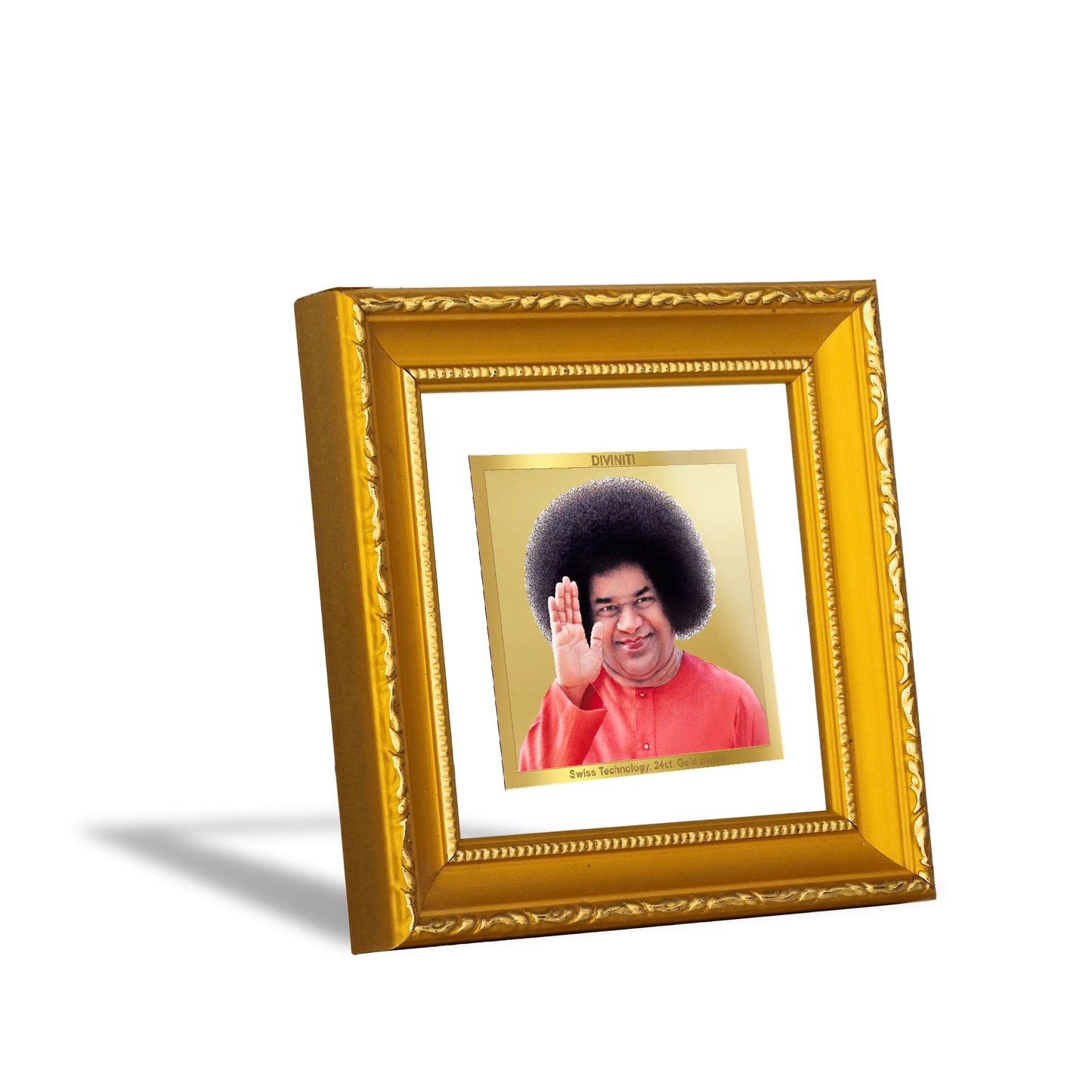 DIVINITI 24K Gold Plated Sathya Sai Baba Photo Frame For Home Decor, Gift (10 X 10 CM)