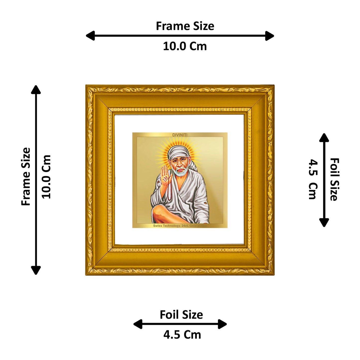 DIVINITI 24K Gold Plated Sai Baba Photo Frame For Home Decoration, Prayer Room, Gift (10 X 10 CM)