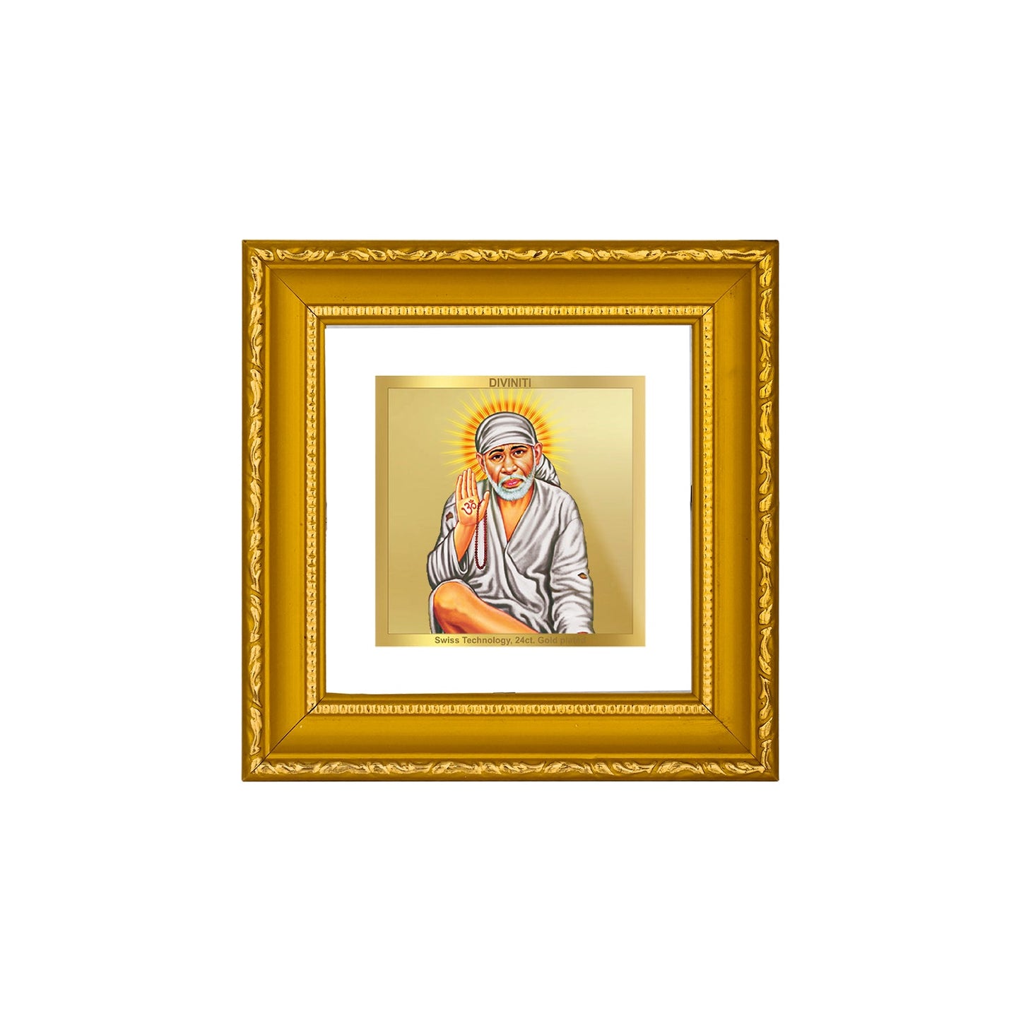 DIVINITI 24K Gold Plated Sai Baba Photo Frame For Home Decoration, Prayer Room, Gift (10 X 10 CM)