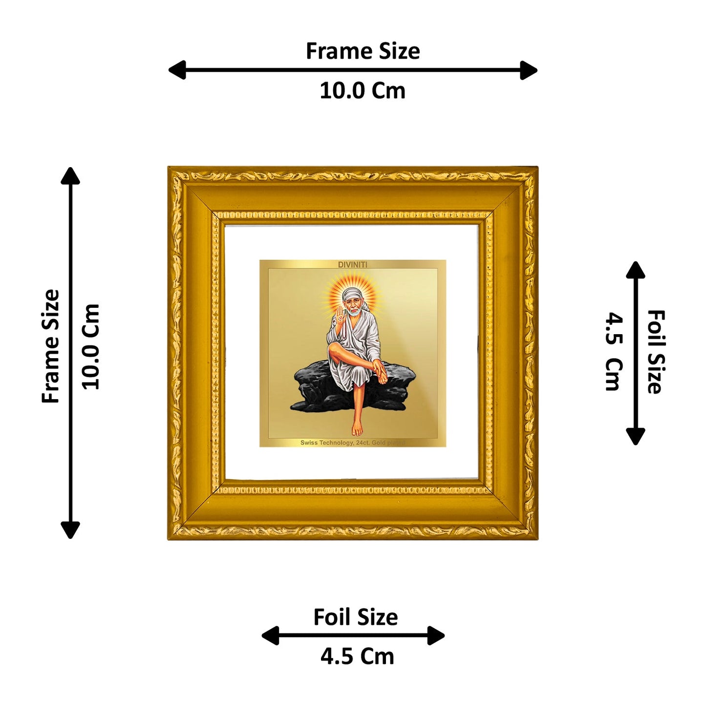 DIVINITI 24K Gold Plated Sai Baba Photo Frame For Home Decor, Prayer, Festive Gift (10 X 10 CM)