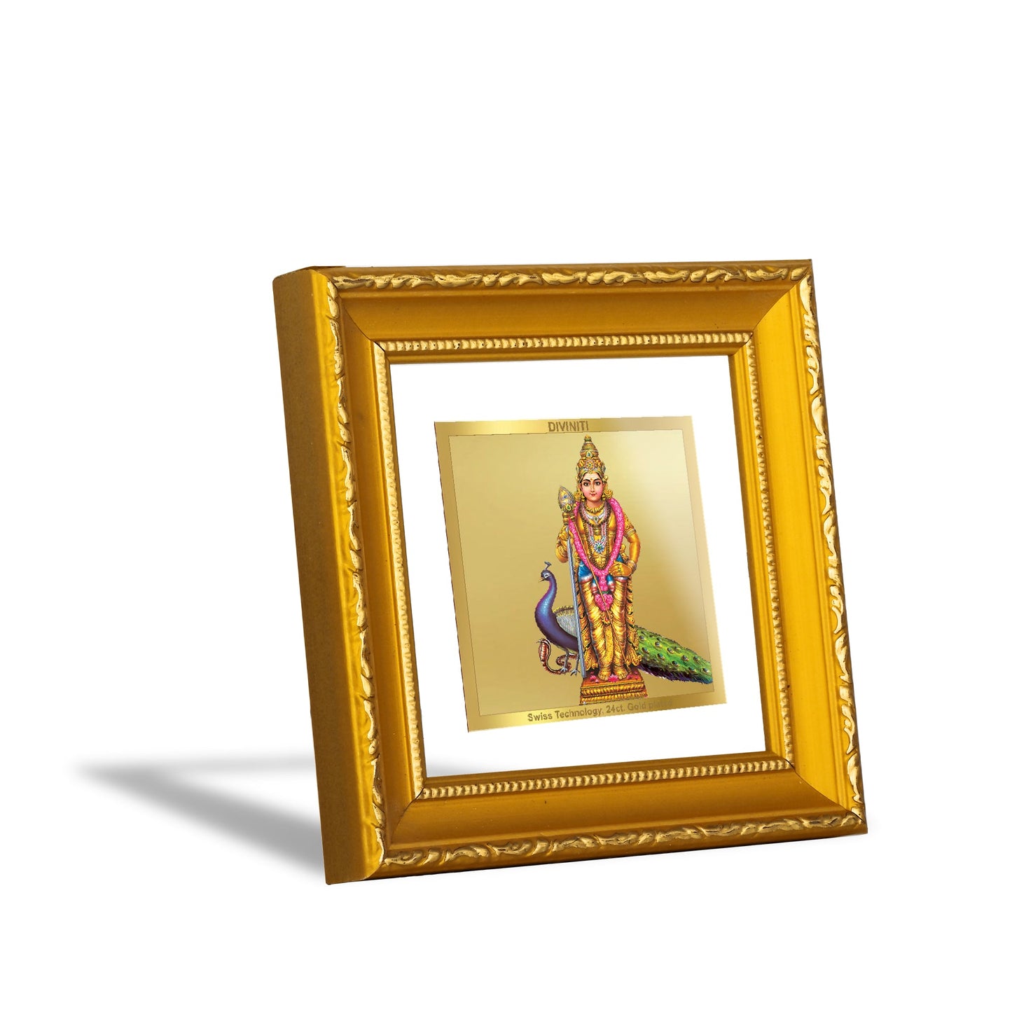 DIVINITI 24K Gold Plated Murugan Photo Frame For Home Decor, Table, Prayer Room (10 X 10 CM)