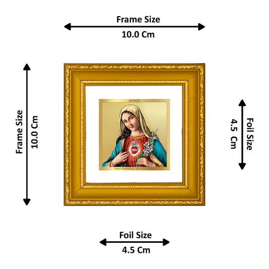 DIVINITI 24K Gold Plated Mother Mary Photo Frame For Home Decor, Festival, Table, Gift (10 X 10 CM)