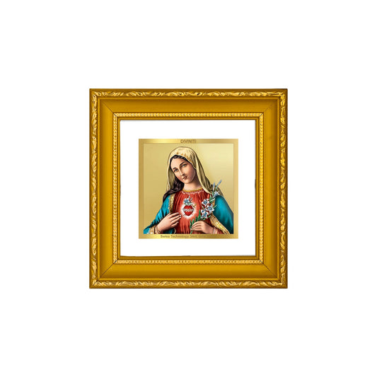 DIVINITI 24K Gold Plated Mother Mary Photo Frame For Home Decor, Festival, Table, Gift (10 X 10 CM)