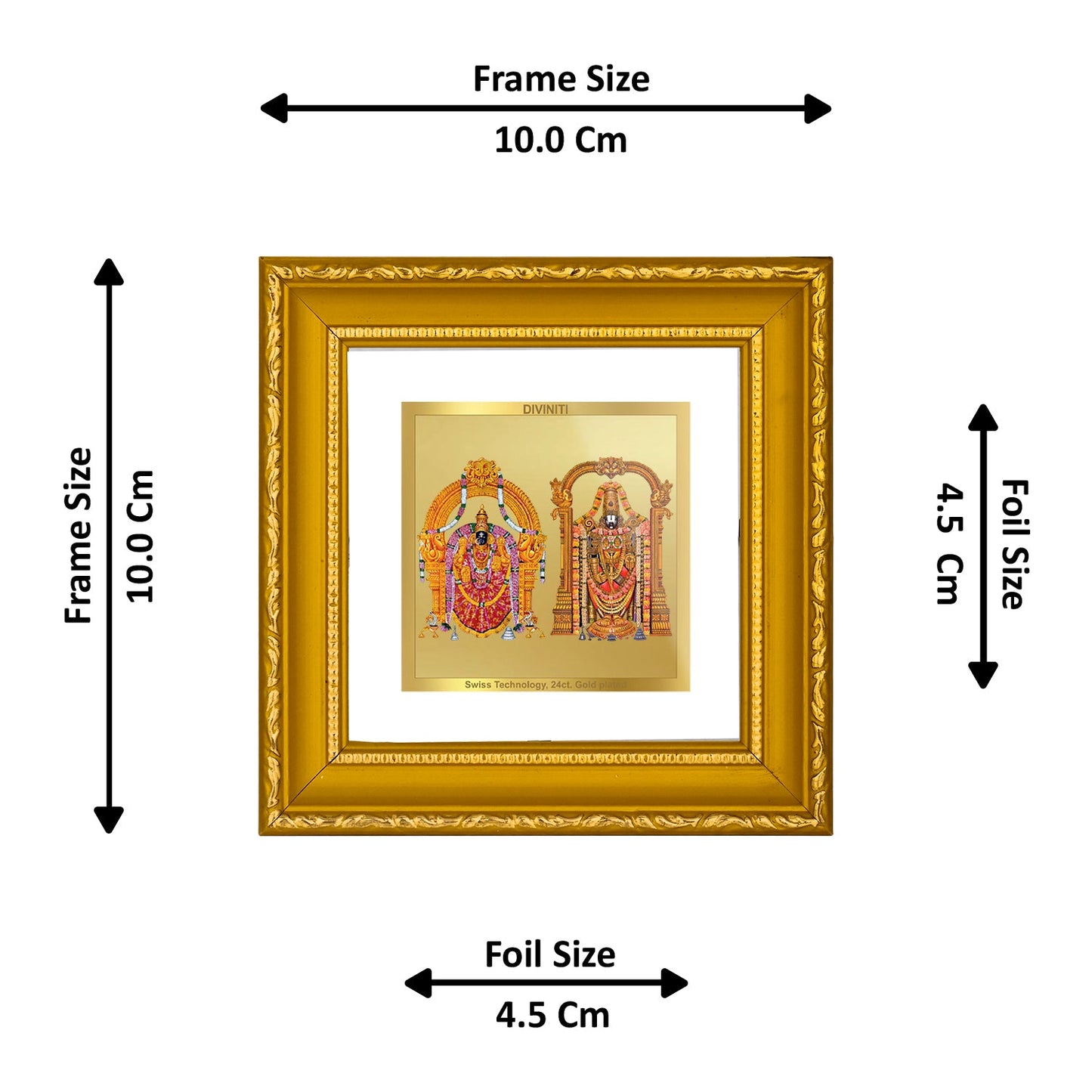 DIVINITI 24K Gold Plated Padmavathi Balaji Photo Frame For Home Decor, Table Decor (10 X 10 CM)