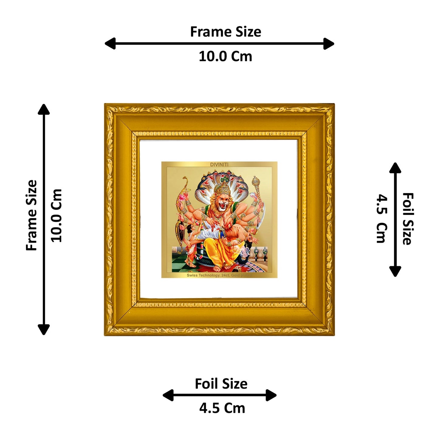 DIVINITI 24K Gold Plated Narsimha Photo Frame For Home Decor, Table Decor (10 X 10 CM)