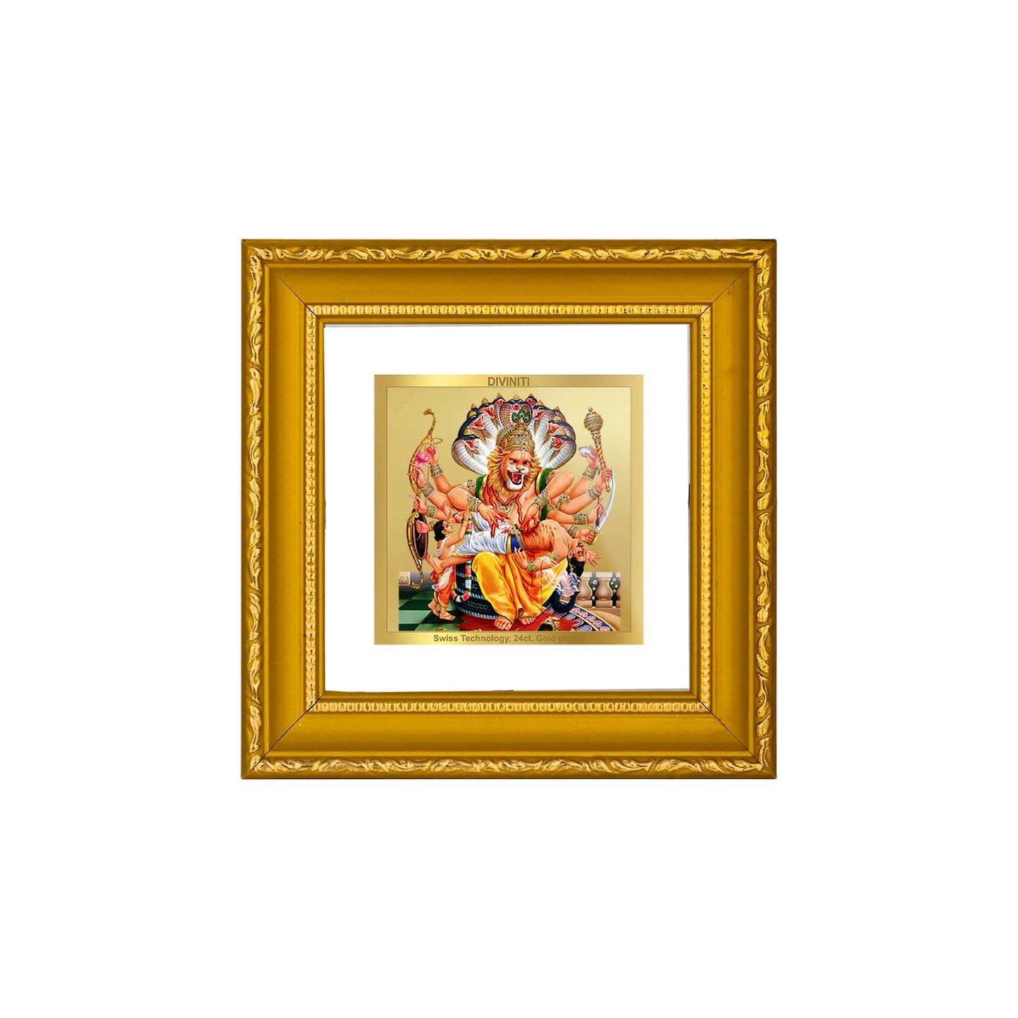 DIVINITI 24K Gold Plated Narsimha Photo Frame For Home Decor, Table Decor (10 X 10 CM)